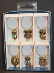 SET OF 6 PIER 1 IMPORTS OWL WINE GLASS CHARM PENDANT MARKERS