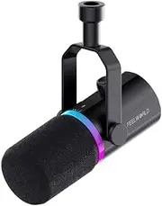FEELWORLD PM1 Dynamic Microphone, PM1 XLR/USB Dynamic Metal RGB Lighting Microphone for Podcasting Recording Gaming Live Streaming