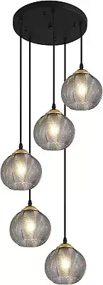 Lighting round Glass Pendant Lighting 5 Light Farmhouse Cluster Chandelier Black