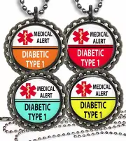 Diabetic Type 1 Medical Alert Kids Necklace & Chain Bottle Cap Medical Condition
