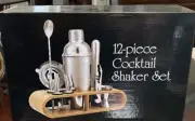 12-Piece Cocktail Shaker Set - DIY Home Mixology Bartender Kit with Wood Stand