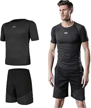 [Jueshanzj] Fitness clothes men's tights gym equipment running basketball training quick-drying sports suit Starry Sky Grey M