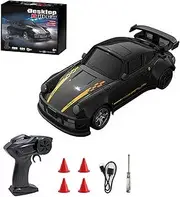 COOWIN Mini RC Drift Car with Lights, 1:64 4WD 2.4GHz Full Proportional Remote Control Car for Kids Adults (Black)
