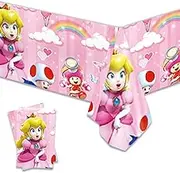 JCPDN 2pcs Princess Peach Tablecloth Disposable Tablecover Birthday Party Supplies and Decorations for Kid Boy Baby Shower Rectangle Tables 70"X42",2 Pack