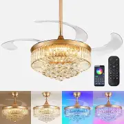 42 Inch Crystal Ceiling Fans with Lights, Modern Dimmable Fandelier LED Remote