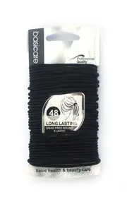 Basicare Round Elastic Hair Ties Black 48pcs