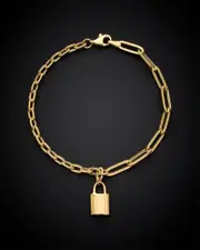 14K Italian Gold Padlock Charm Bracelet