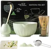 Matcha Tea Set - Traditional Matcha Set Japanese Matcha Tea Whisk Set | Starter Kit with Sifter, Scoop, Matcha Bowl, Whisk Holder for Matcha Making