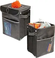 High Road StashAway Car Trash Can Set with Covered and Open Car Garbage Cans, Storage Pockets, Hanging Straps and Side Handles - Multipurpose Waterproof Bins Each Hold 2.25 Gallons of Car Garbage