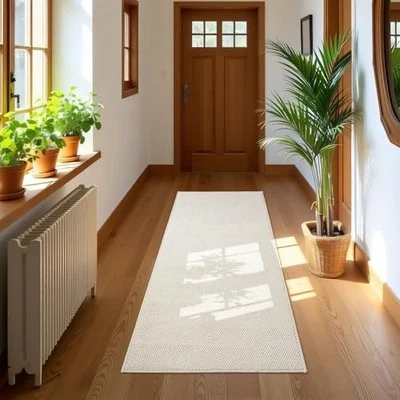 Hallway Runner - 2x6 ft Creamy White Faux Jute Entryway Rug, Modern Farmhouse