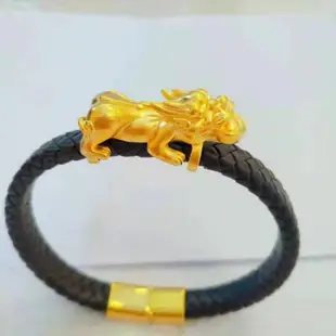 越南沙金猛虎貔貅皮繩手鏈手環黃銅鍍金男士霸氣手鏈送禮禮物
