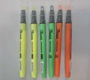 6 SHARPIE CHISEL TIP CLEARVIEW Highlighter MARKERS orange, yellow & green