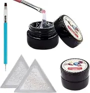 Minejin Nail Art Adhesive Rhinestones Builder Glue Super Sticky DIY UV Gel For Shiny Gems Mini Diamond False Tips Decoration With Container Tray