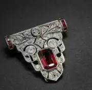 14K White Gold Plated Royal Style Vintage Art Deco Brooch 2 Ct Lab Created Ruby