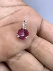 18k Solid White Gold Natural Ruby Handmade Charm For Necklace