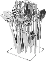 AwObEpl 24 Pcs Flatware Set with Silverware Holder Stainless Steel Silverware Set Mirror Polished Tableware Set Practical Cutlery Set for Home Kitchen Gathering (Silver)