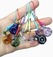 Mini Glass Pendant Bottle with Wooden Cork Glass Bottle with Rope Flat Round Color Bottle Handmade Pendant Gift Bottle Mix Art Cans Bracelet Gift Pendant Drift Bottle Perfume Sand Bottle 7 pcs/lot （7 Colors，Wine Bottle Shape）