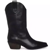 NEW Steve Madden Ladies Black Leather Pull On Western Boot Size 6