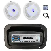 Pyle Marine Radio, Spa Bezel,Adapter,Antenna,Wire, 2x 8'' 320W LED White Speaker