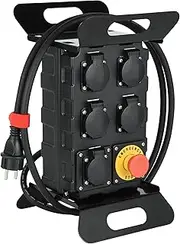 Electraline 60427 Construction Site Case 16 A 5 French Sockets IP44 16 A with Residual Current Circuit Breaker 30 mA and Stop Button Cable H07RN-F 3G2.5 mm Length 2 m