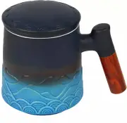 Tea Cup with Infuser and Lid, Ceramic Steeping Mug with Rosewood Handle, 15.2 Ou