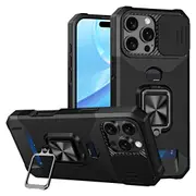 For iPhone 16 Pro Max Case, Camera Protection with Card Slot Cover, Black