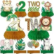 Wild Two Birthday Decorations Honeycomb Centerpieces for Baby Boy Girls, Jungle Safari Theme 2nd Birthday Table Centerpieces Party Supplies
