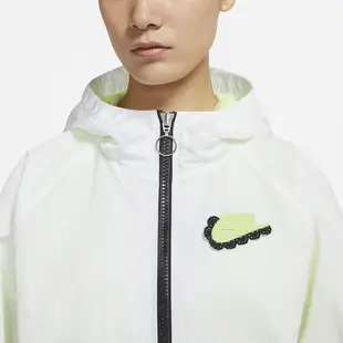 Nike 外套 NSW 女款 白 螢光綠 連帽外套 寬鬆 刺繡 花邊 長版 【ACS】 DD4532-100