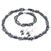 High Quality Baroque Pearl Necklace Bracelet and Earrings Set of 3 925 Sterling