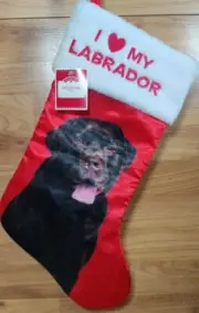 I LOVE MY LABRADOR Chocolate Red Christmas Stocking Faux Fur Embroidery NWT