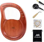 Lyre Harp, AKLOT 16 Metal Strings Mahogany Lye Harp with Tuning Wrench Pick up and Black Gig Bag