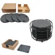Slate Drink Coasters Set Black Stone Coasters w/Coaster Holders Kitchen Supply
