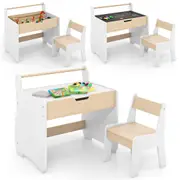 Babyjoy Kids Wooden Table & Chair Set Toddler Activity Desk w/Detachable Tabletop Study Furniture White