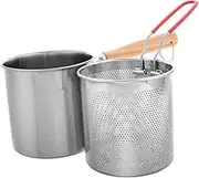 NOLITOY Japanese Deep Fryer Pot Oil Saver Stainless Steel Fryer Wooden Handle 1200ml Oil Filter Basket Healthy Cooking Pan