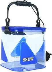 Shinycome Portable Camping Fishing Bucket Fish Live Bait Water Container Collapsible Transparent Fishing Bucket Easy to Use Portable Fishing Bag for Travel Camping