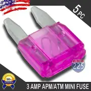 5 Pack 3A Mini Blade Style Fuses APM/ATM 32V Short Circuit Protection Car Fuse