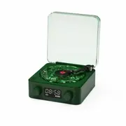 Bluetooth Speaker with Adjustable Ambient Lights,Music Player with 4 Modes,Vintage Record Model Players with Time (Dark Green)