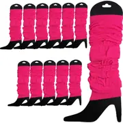 12 LEG WARMERS Knitted Womens Neon Party Knit Ankle Fluro Dance Costume 80s BULK - Fluro Hot Pink