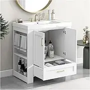 30 Inch Vanity with Sink Small Bathroom Sink Vanity Wood Bathroom Vanity Cabinet with Sink Freestanding Bathroom Vanities with Double-Sided Storage Shelf and 1 Drawers,Silver
