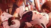 Anime girls animal ears cleavage no bra open shirt sword Playmat Gaming Mat Desk