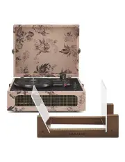 Voyager Bluetooth Portable Turntable + Bundled Crosley Record Storage Display Stand in Floral