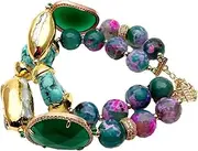[TGGOHIGH] Bracelets 2 Rows Multi Color Agate White Biwa Pearl Turquoise Crystal Charm Bracelet
