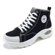 Catzon Womens Canvas Sneakers High Top Lace up Casual Air Cushion Shoes-Black