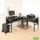 《DFhouse》頂楓150+90公分大L型工作桌+1抽屜+1鍵盤+主機架+桌上架-胡桃色