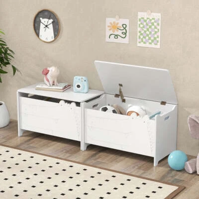 Costway Kids Toy Box with Safety Hinge Wood Storage Chest Flip-Top Storage Or...