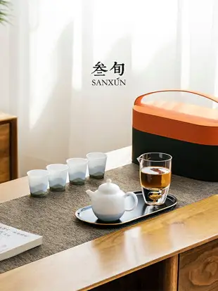 高檔輕奢冰種玉瓷茶壺旅行套裝快客杯便攜式戶外喝茶裝備茶具