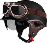 Motorcycle Open Helmet Motorcycle Half Helmet Moped Half Shell Helmet with Goggles Built-in Visor DOT/ECE Approved Suitable for Cruiser Scooter Street Racing