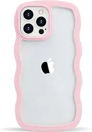 LOEV Design for iPhone Xs Max Clear Case with Wavy Edge, Cute Fashion Transparent Curly Wave Shape Frame Phone Case, Shockproof Hard PC & Soft TPU Bumper Protection Case for Women Girls, Pink