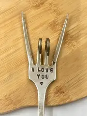 I LOVE YOU flower pot garden herb Container Marker, Sign Recycled Fork silver pl