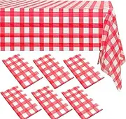 6 Packs Red Gingham Checkered Table Cloth Party | 54x108 inch | Red Plastic Disposable Table Cover Party | White Plastic Tablecloth | Party Table Clothes for Parties BBQ Picnic Birthday Wedding
